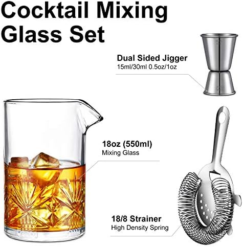 Cocktail Mixing Glass, veecom 3 Piece Crystal Bartender Mixing Glass