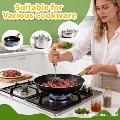304 Stainless Steel Meat Chopper Meat Masher, 6 Curved Blades