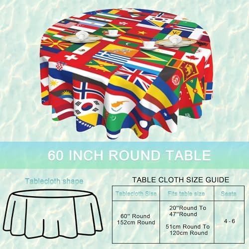 International Flag 60 Inch Round Tablecloth,Around The World Table