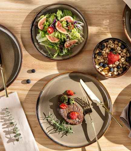TheTerra Ceramic Dinnerware Set for 8, 24-Piece Plates and Bowls Set