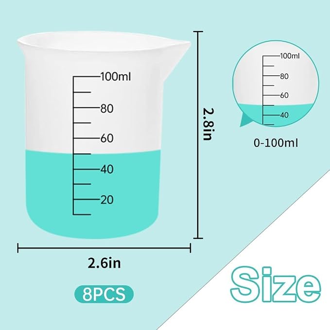 8 PCS Silicone Measuring Cups Kits, Silicone Measuring Cup, 100ml Non-Stick - Image 3