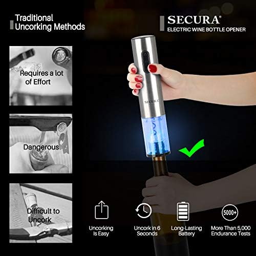 Secura Electric Wine Opener, Automatic Electric Wine Bottle Corkscrew