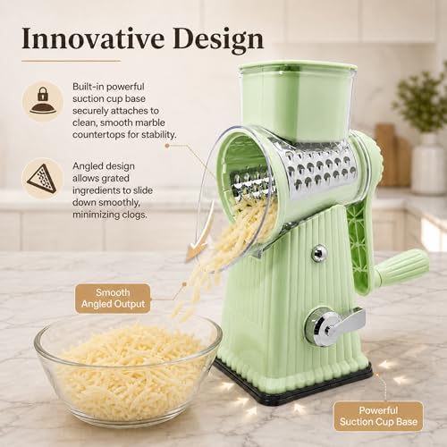 JA&MIU Rotary Cheese Grater with Handle, 5 Blades