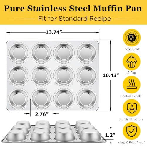 Homikit Stainless Steel Muffin Pan 12 Cups, 1 Pack Cupcake Tins Non