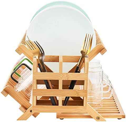 Bamboo 3-Tier Dish Drying Rack with Utensil Holder