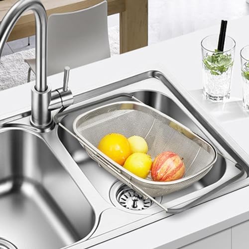 Retractable Drain Basket Stainless Steel Colander Strainer Rack Tray