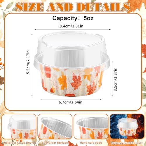 Potchen 100 Pack 5 oz Fall Mini Aluminum Foil Cake Pans with Lids