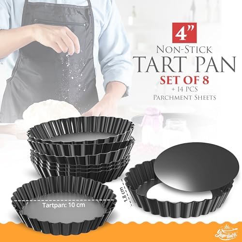 4 Inch Round Tart Pan 8 Pieces, False Bottom Pie Pan, Deep Fluted Tart