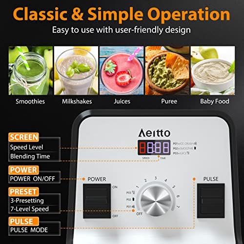 Aeitto 1500-Watt Blender, 68 Oz, Grey