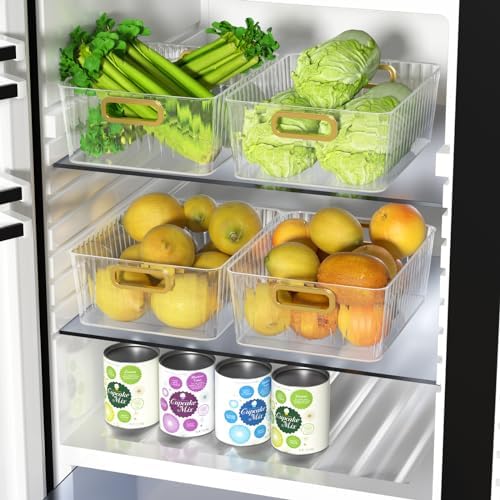 4 Packs Clear Plastic Storage Bin, Pantry Organizer Bin