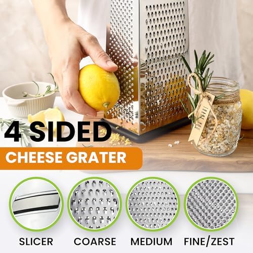 Spring Chef Stainless Steel Cheese Grater, Large Box Grater for