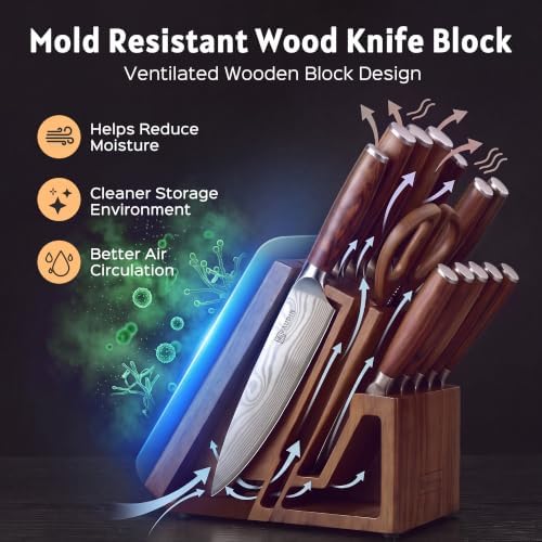PAUDIN 16-Piece Kitchen Knife Set with Block