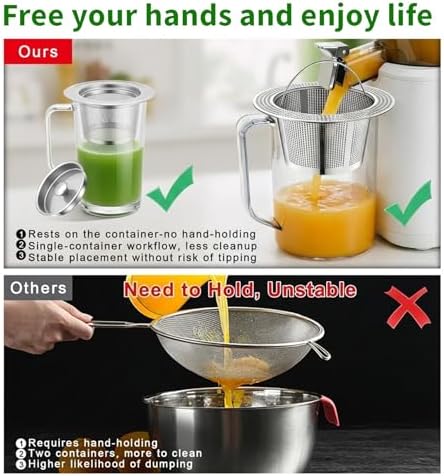 2Pack 304 Stainless Steel Juice Strainer for Nama J2, Hands-Free Pulp