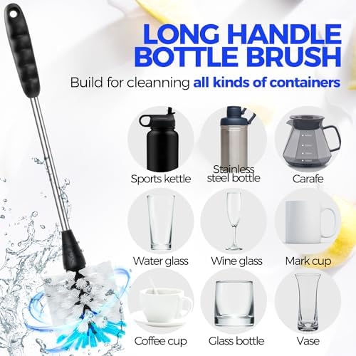 Holikme 4 Pack Bottle Brush 14" Stainless Steel Straw Cleaner
