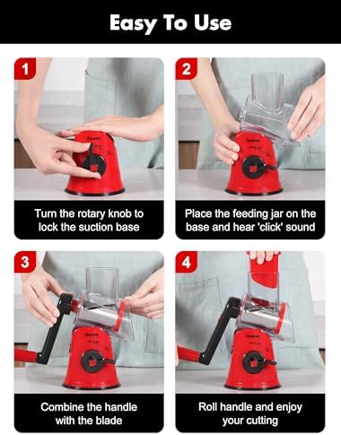 Geedel Rotary Cheese Grater, 5 in 1 Veggie Slicer