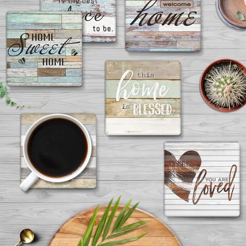 Britimes Coasters for Drinks, Set of 6, Ceramic Stone, Wood Worn
