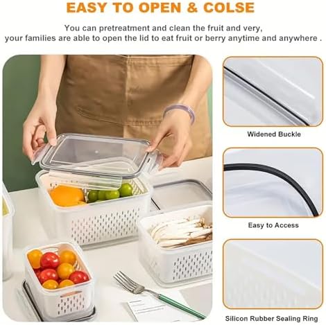3pcs 4 in 1 Fruit Storage Containers with Removable Colanders