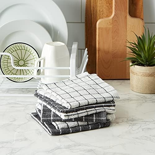 DII Basic Terry Collection Windowpane Dishcloth Set, 12x12, Gray