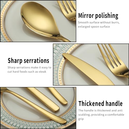 Berglander Gold Wedding Silverware Set 60pcs Service for 20, Titanium