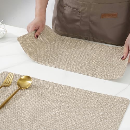 POLYTE Indoor/Outdoor Washable Woven Vinyl Table Dining Placemats, Set