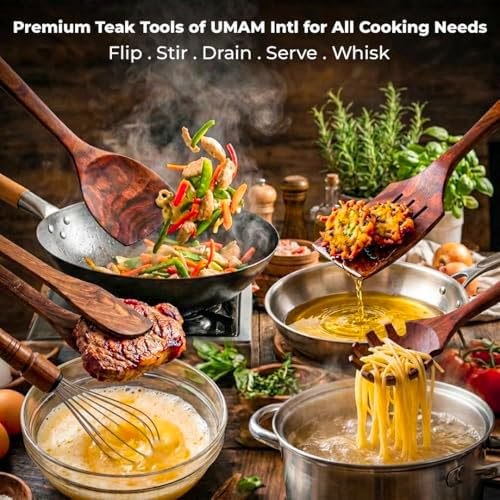 11-Piece Teak Wooden Utensil Set with Holder