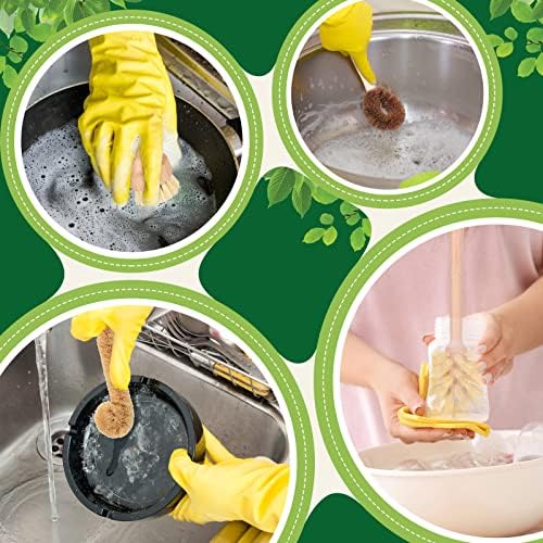 8 Pcs Bamboo Dish Brush Dish Washing Scrub Bottle Brush Wooden Palm