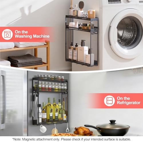 Docnest 3 Tier Magnetic Spice Organizer Shelf, 9 Hooks