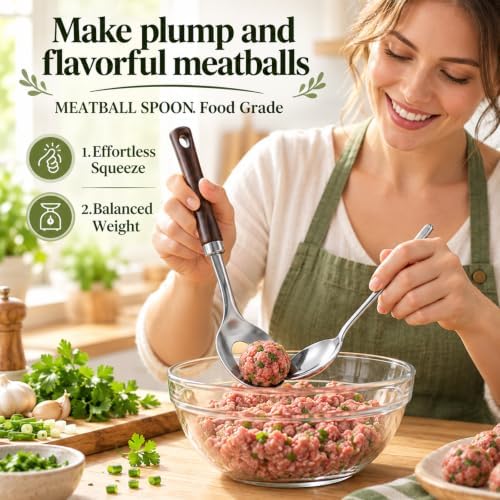 Meatball Spoon, Stainless Steel Meatball Maker Scoop with Hole, Long