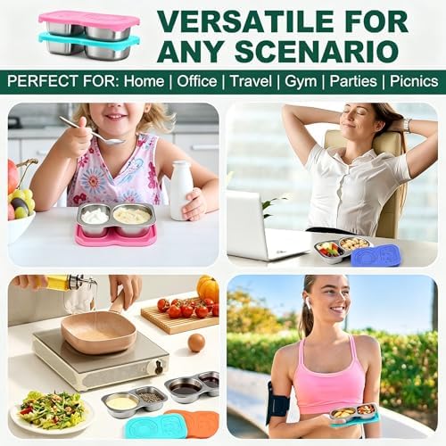 4-Pack Stainless Steel Snack Containers with Lid, Salad Dressing