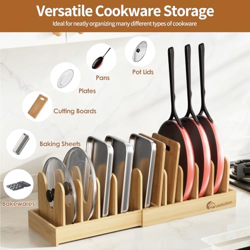 Housolution Bamboo Pot and Pan Lid Organizer Holder Storage Rack