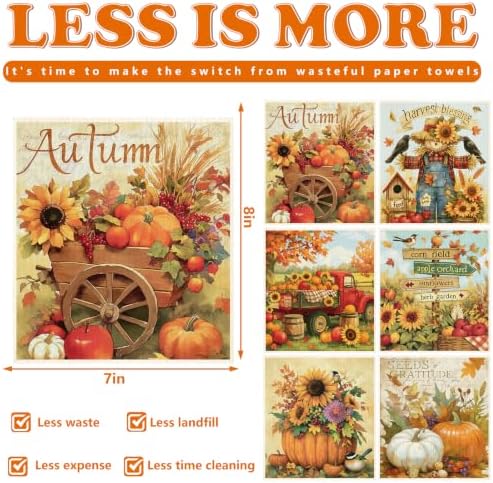 FYSUIMU Fall Swedish Dishcloths, Pumpkin, Sunflower, 6 Pcs, 7 x 8 Inch