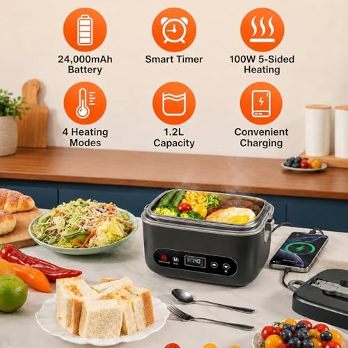 Heated Lunch Box for Adults, 1.2L (Dark Gray)