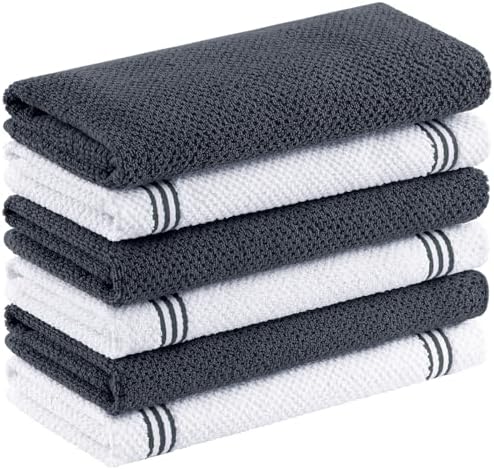 Homaxy Dual Design Cotton Kitchen Towels(16" x 26", 6 Pack), Dark Grey
