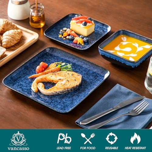 vancasso Stern Square Stoneware Dinnerware Set for 4,16 Piece Dining Set