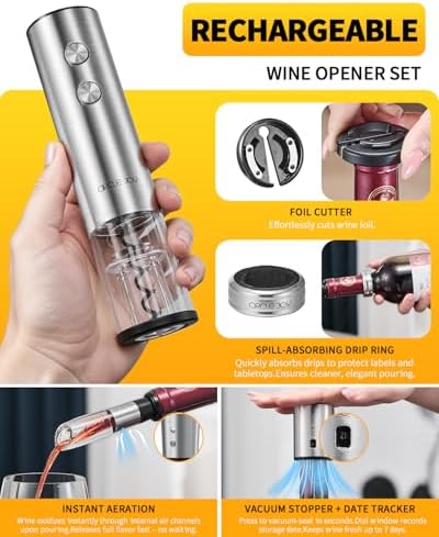 CIRCLE JOY Electric Wine Opener Rechargeable 5-in-1 Stainless Steel