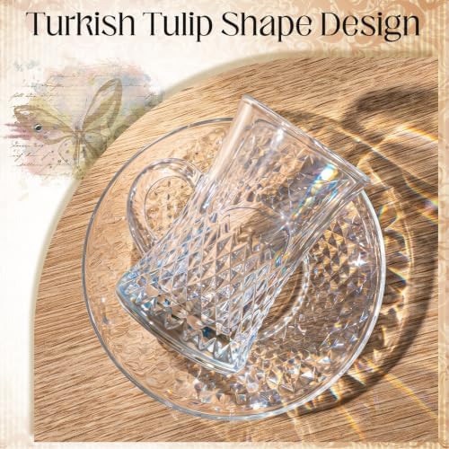 6 Pcs Turkish Tea Glasses Saucers 4 oz Clear Arabic