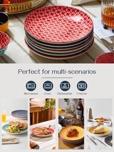 DOWAN 8.5" Salad Plates Set of 6, Ceramic Dessert Plate for Appetizer