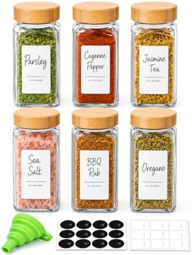 ComSaf Glass Spice Jars, 4 oz, 6-Pack