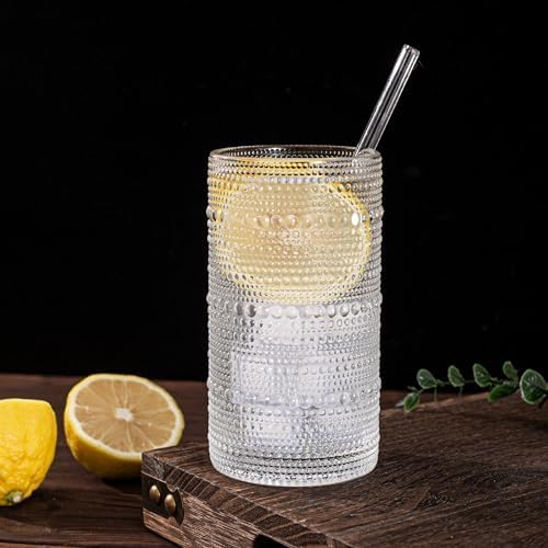 Dingerjar Upgraded Large Capacity 16 oz/480 ml Hobnail Glasses