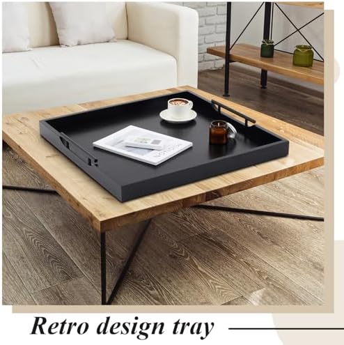 Remagr 24'' Large Square Wood Ottoman Tray, Black, Classic