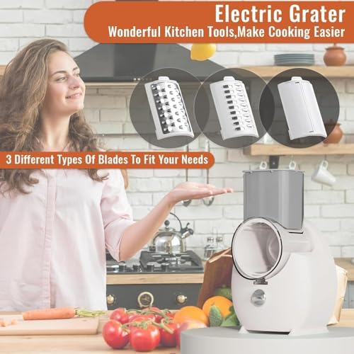 Electric Cheese Grater, 3 Changeable Blades, White