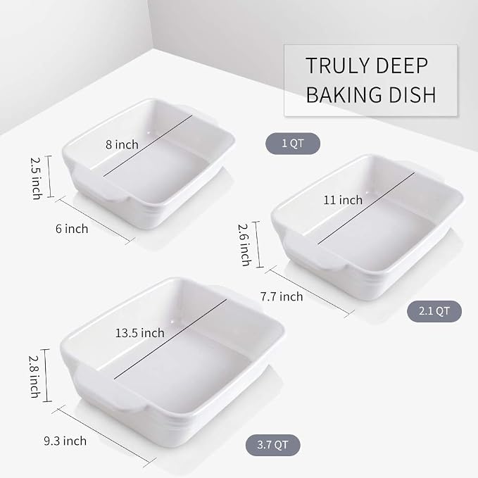 KOOV Bakeware Set, Ceramic Baking Dish Set, Rectangular Casserole Dish Set - Image 3