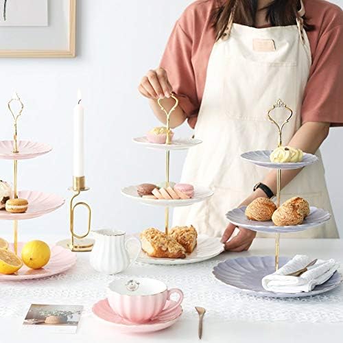 SWEEJAR 3 Tier Ceramic Cake Stand and Ceramic Sugar & Creamer Set
