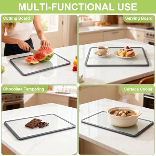 Tempered Glass Cutting Board 8x12" and 12x16", GUGEMEI Glass Chopping Board for Kitchen Counter, Non-Slip Rubber Ring, Dishwasher Safe