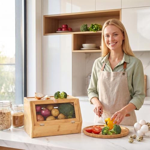 Thyle Bamboo Pantry Organizer and Containers Potato and Onion Storage