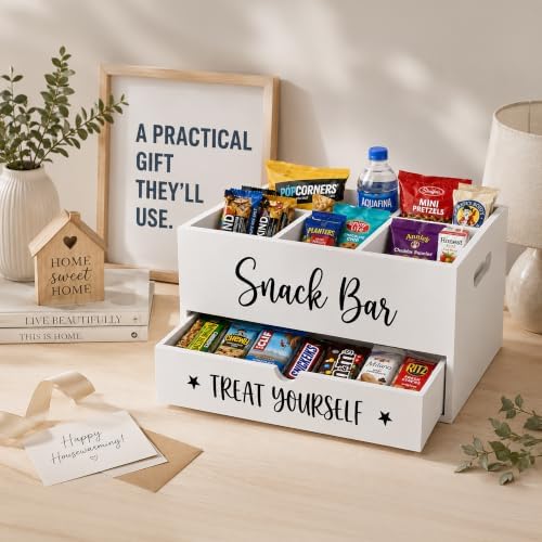Wood Snack Organizer for Countertop, 4 Compartment Pantry Storage Bins
