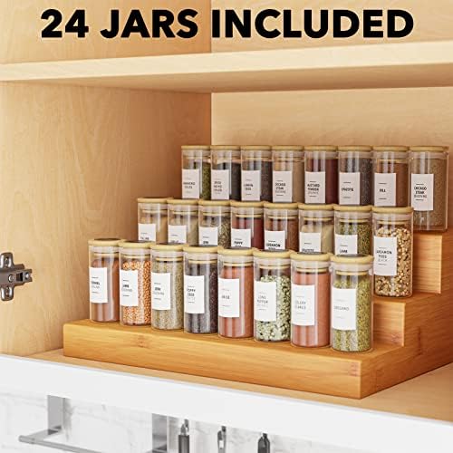 SpaceAid 24 Pcs Spice Jars with Bamboo Lids and Labels, Empty 4oz