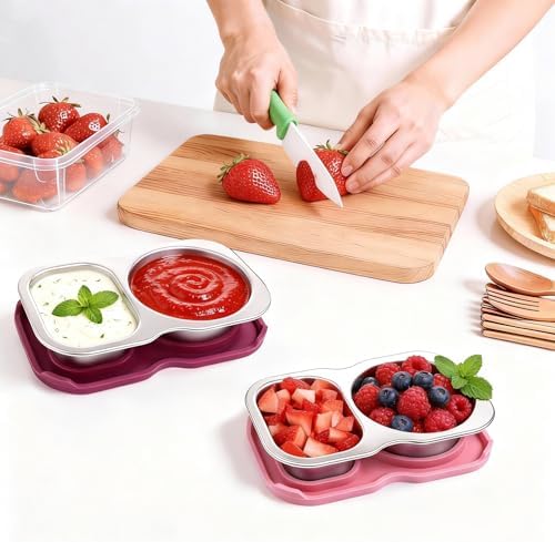 QCQHDU Reusable 2-Compartment Stainless Steel Snack Containers, 4 Pack