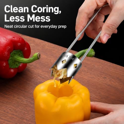 Home Cooks Kitchen Red Bell Pepper Seed Corer Tool, Stainless Steel