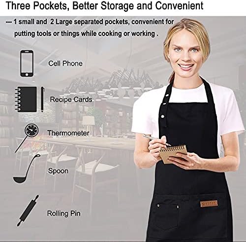 Kitchen Cooking Apron for Women Men with Big Pockets Canvas Waterproof